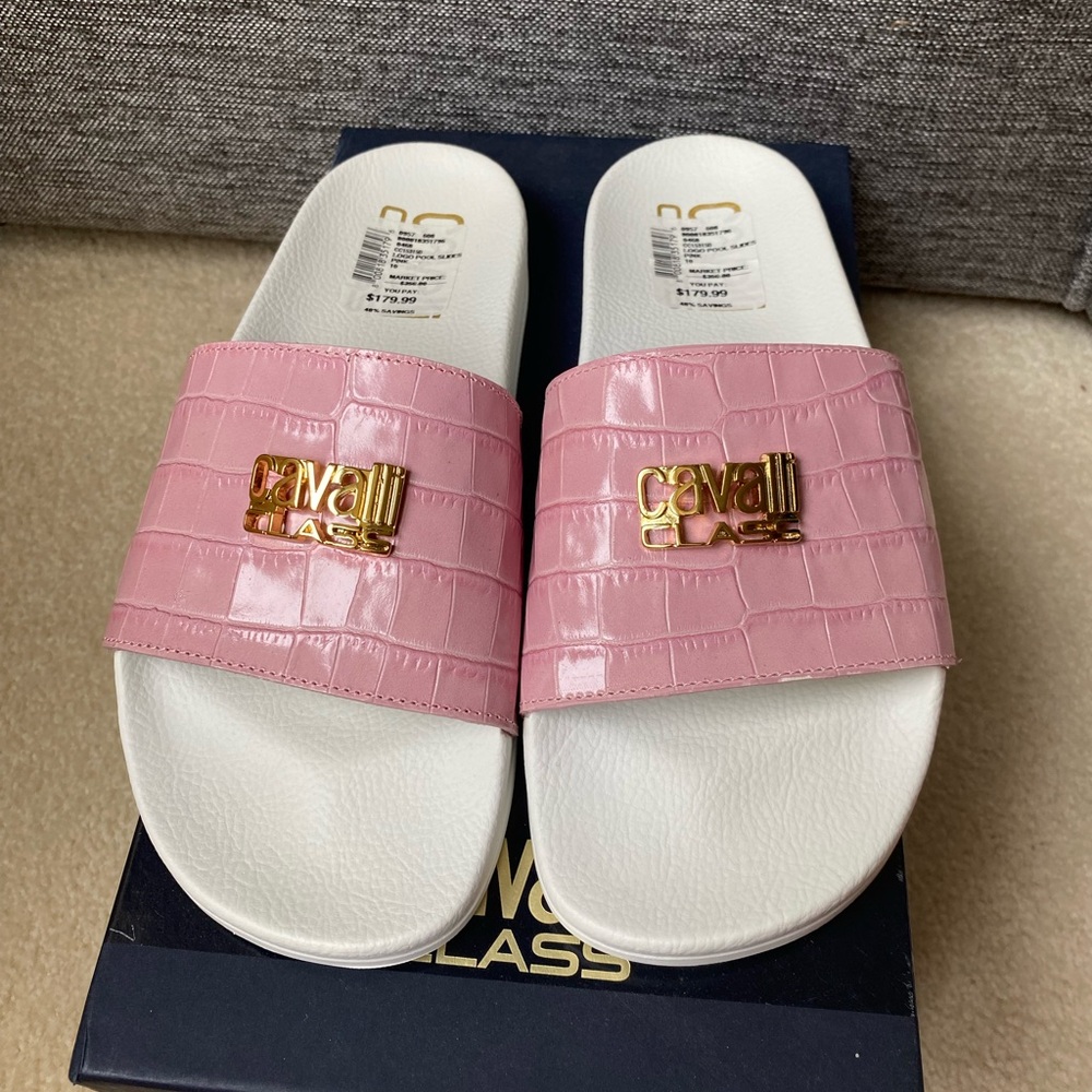 Cavalli Class Pink and White Sandals with Glossy Strap